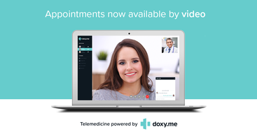 Appointments now available by video graphic and link.  Telemedicine powered by doxy.me 