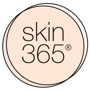 Skin 365 Med Spa logo; black lettering inside peach colored circular logo
